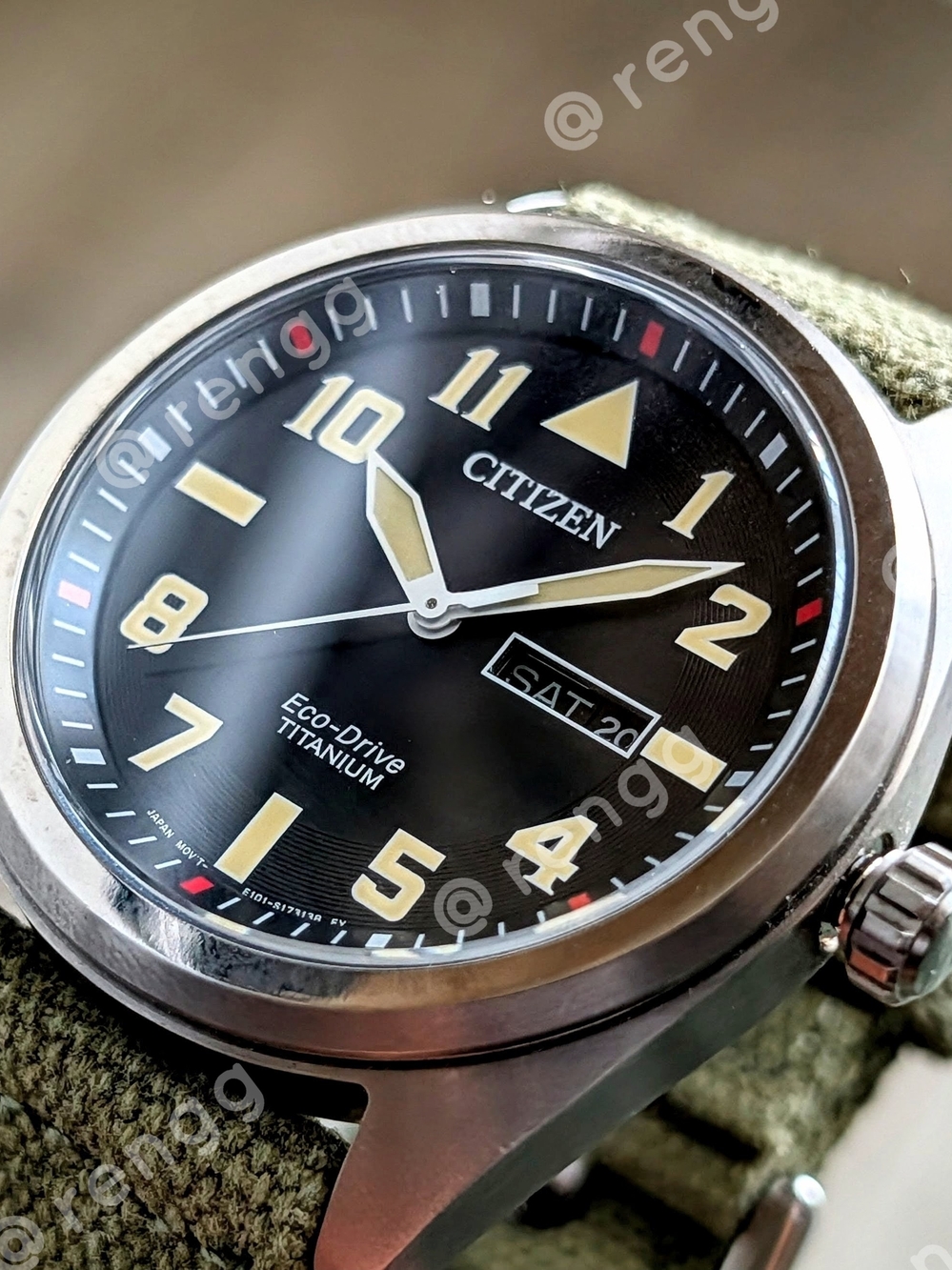 Easy Read 42mm Citizen Eco-Drive Titanium Men's Dark Green Dial Watch Sapphire